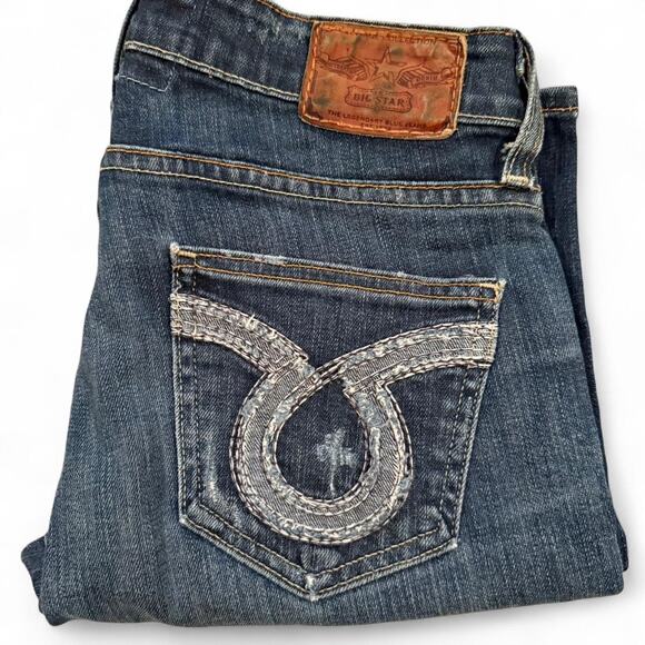 Big Star Womens Sz.26R Blue Denim Nina Low Rise Straight Distressed Cowgirl Jean - Picture 1 of 7